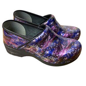Dansko Purple Multi Abstract Pattern Clogs